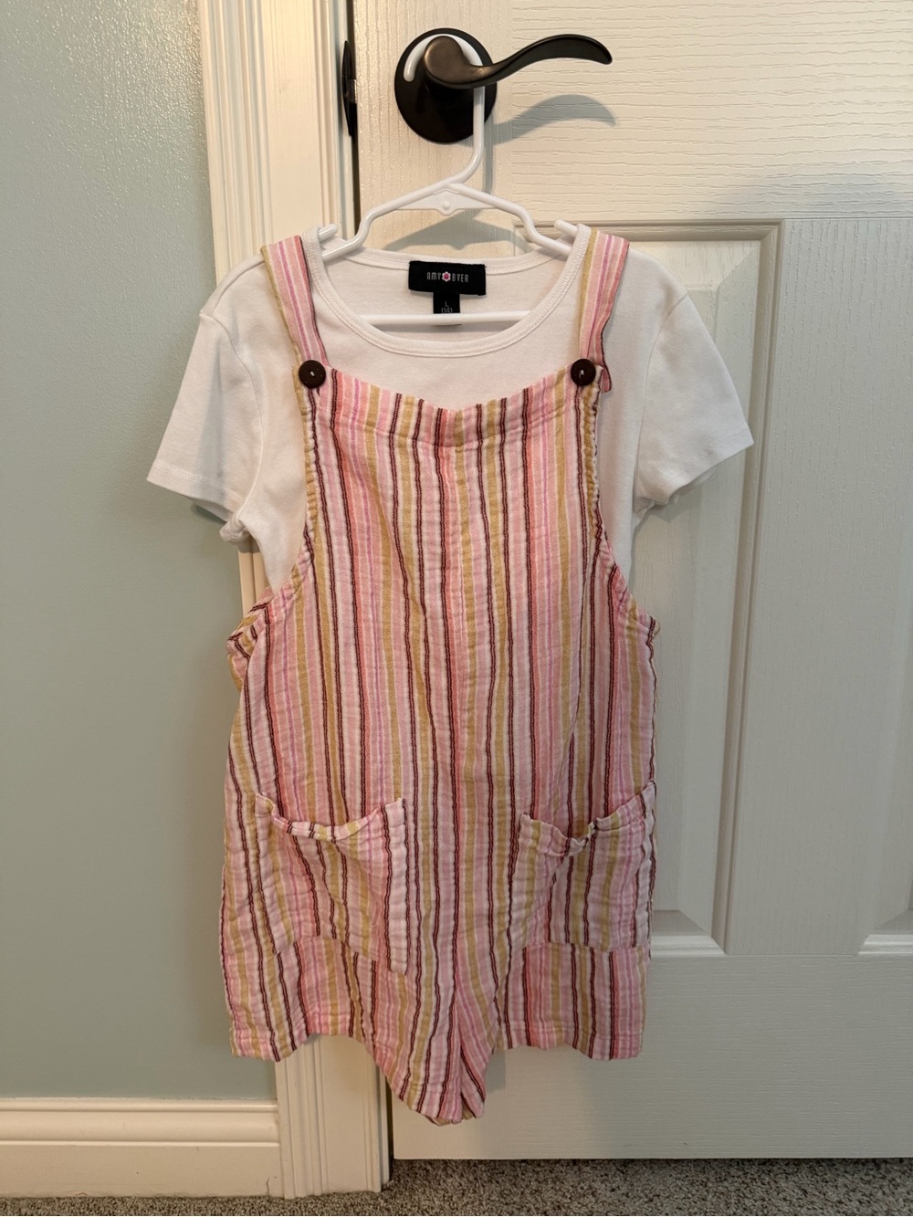 Amy Byer Pink Striped Overalls - Kids size 14